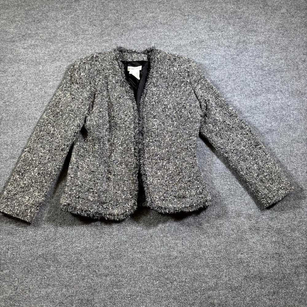Gerard Darel Jacket Women 40 Black White 100% Virgin Wool Tweed Fringe Trim Crop
